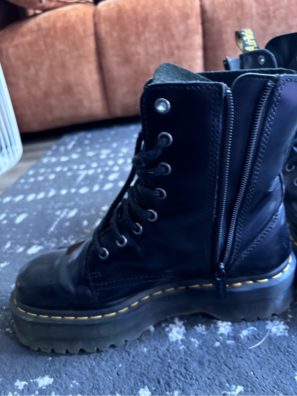 Dr. Martens Black Lace-Up Platform Boots with Yellow Stitching - Picture 4 of 6